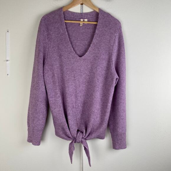 Moth Tie Front Knit Sweater Size XL Lilac Purple Tie Front Relaxed Anthopologie - Picture 5 of 11